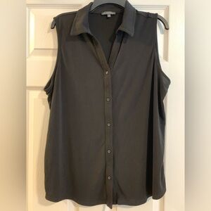Adrianna Papell Black Sleeveless Button-Down Shirt